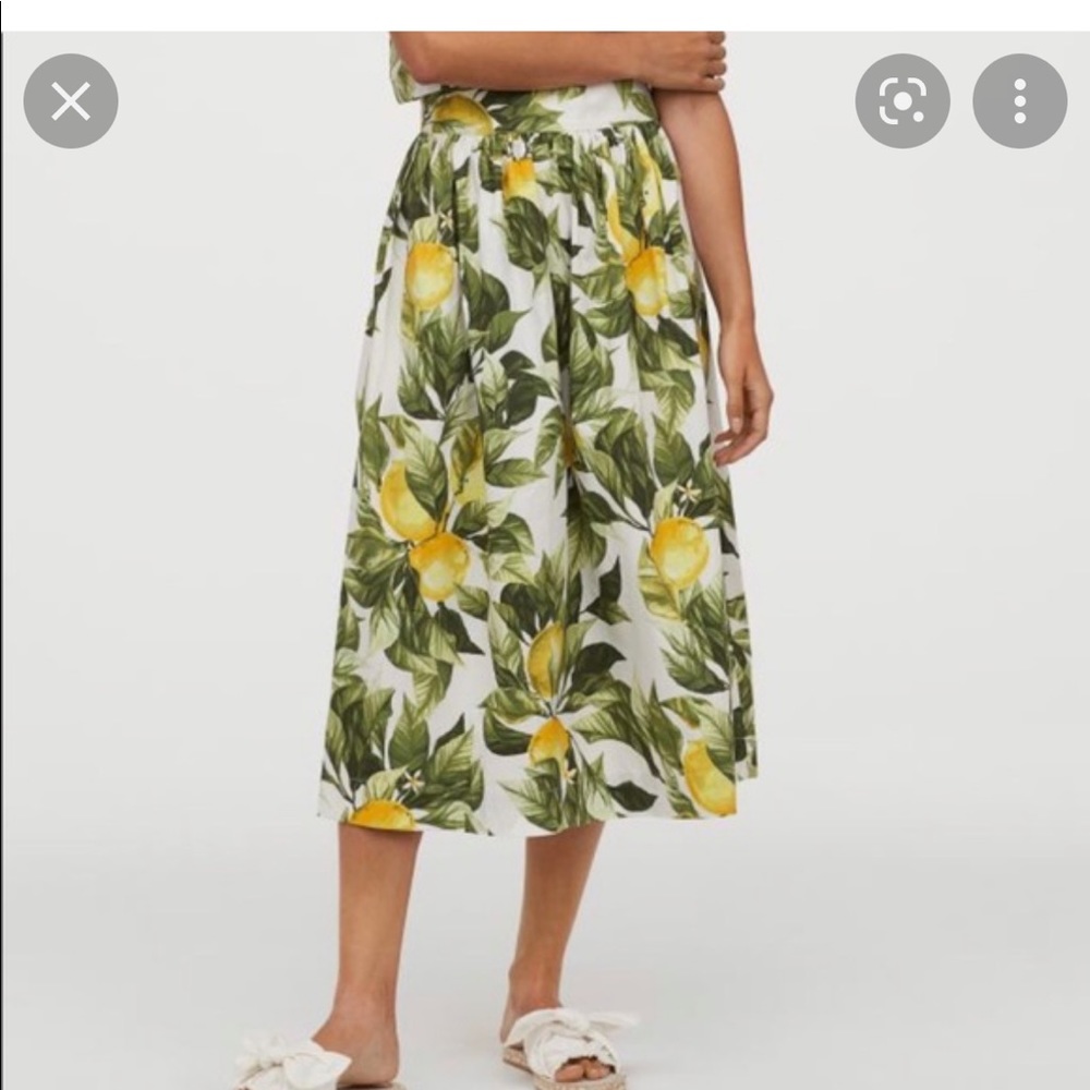 NWT H&M Lemon Print Midi Skirt Size 10